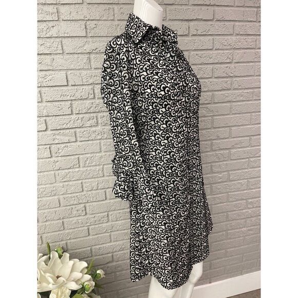 Fine Garments by Bell Black & White Embroidered Button Down Shirt Dress Size 2 - Picture 4 of 12